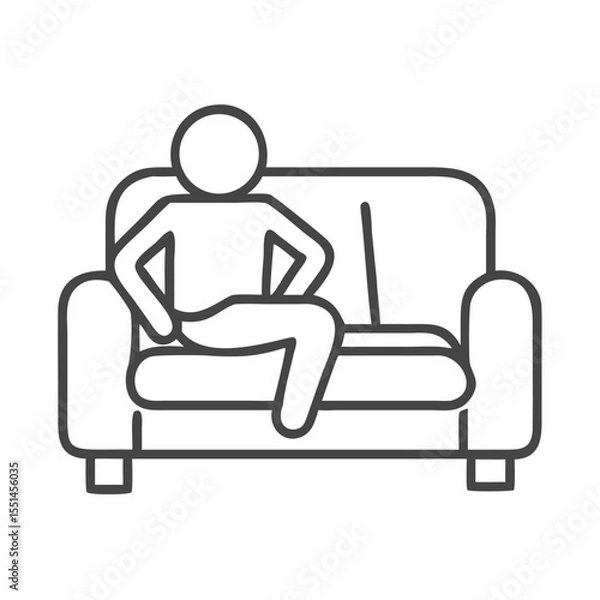 Fototapeta A minimalist outline of a person reclining on a couch, embodying relaxation and comfort.