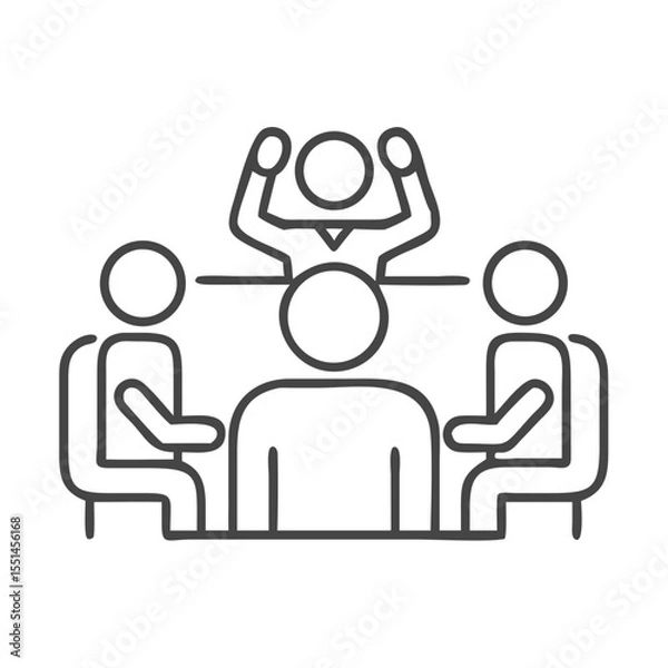 Fototapeta An illustrated meeting scene with a diverse group of professionals engaged in discussion.