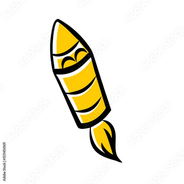 Fototapeta A vibrant, stylized yellow rocket illustration soaring upward, symbolizing innovation and creativity.
