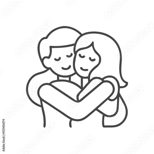 Fototapeta A couple embracing, showcasing love and affection, depicted in a minimalistic line art style.