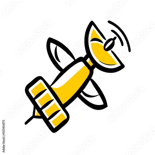 Fototapeta An animated illustration of a yellow satellite, symbolizing communication and technology.