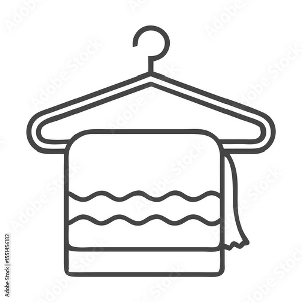 Fototapeta A simple line drawing of a towel hanging on a clothes hanger, minimalistic design.