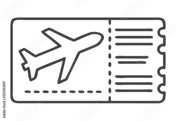 Fototapeta Graphic illustration of an airplane ticket featuring a simple airplane icon.