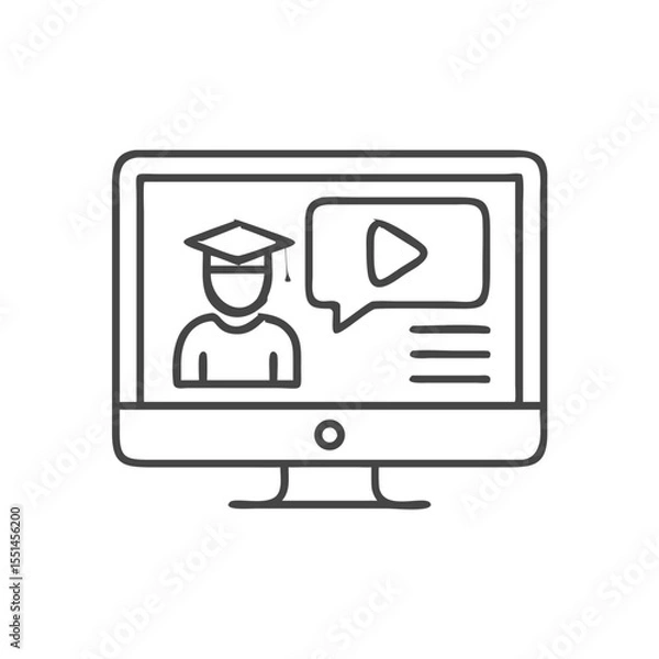 Fototapeta A computer screen displays a student in graduation cap engaging in an online learning session.