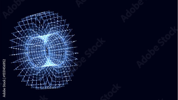Obraz Sci-fi blue torus with particles and lines. Concept network connection. Vector frame torus. Abstract technology background.