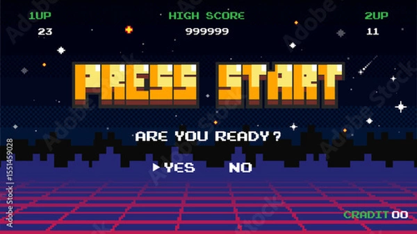 Fototapeta PRESS START are you ready .pixel art .8 bit game.retro game. 