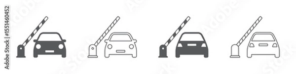 Obraz Set of car barrier icons. Car, barricade, barrier, toll gates, parking entrance, open barrier, closed barrier, parking ticket. Vector. EPS10.