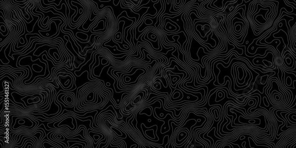 Obraz  topographical map style background with white contour lines on a black surface background.