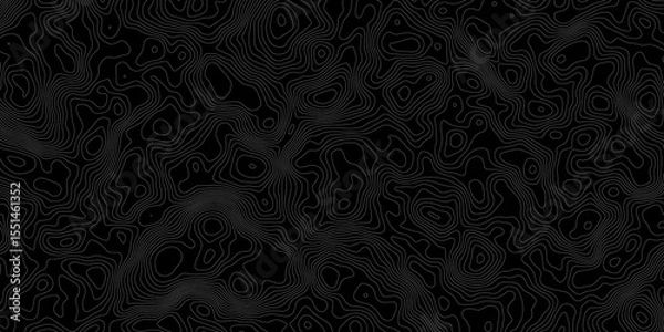 Obraz  topographical map style background with white contour lines on a black surface background.