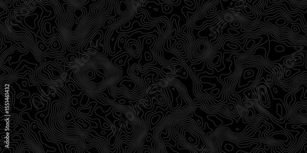 Obraz  topographical map style background with white contour lines on a black surface background.