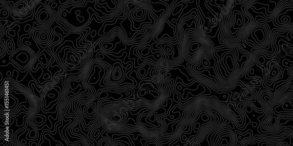 Obraz  topographical map style background with white contour lines on a black surface background.
