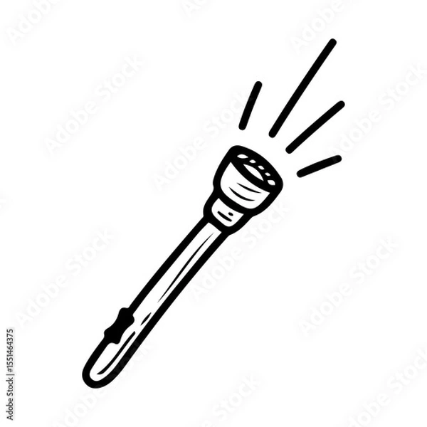 Fototapeta Police flashlight. Hand drawn doodle vector. Special officer lighting equipment. Torch included. Durable device with high brightness. Illustration line art element.