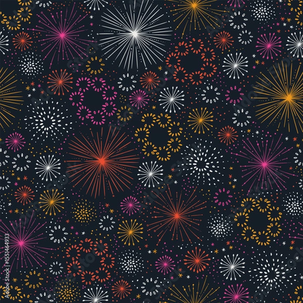 Obraz Fun hand drawn doodle fireworks, seamless pattern, great for textiles, wrapping, banner, wallpapers - vector design
