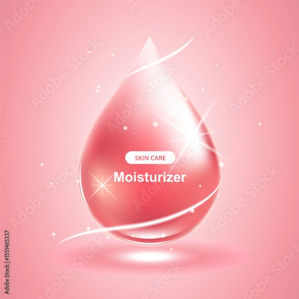 Fototapeta Red liquid drop vector with water droplet moisturizer cream serum and skincare moisture.