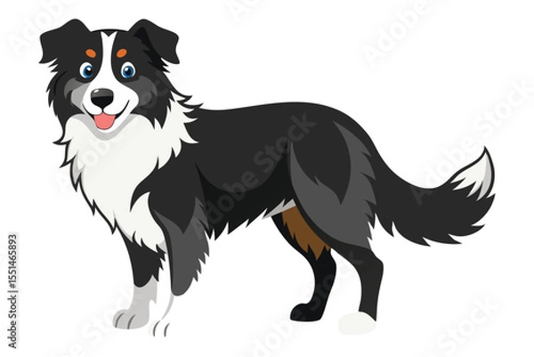 Fototapeta Cartoon Border Collie Illustration with Playful Expression Depicting a Friendly and Energetic Canine Companion Ready for Adventure and Fun