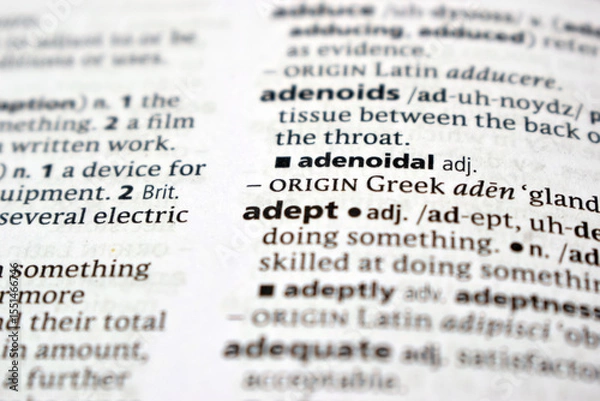 Obraz Close Up Of English Dictionary Page With Definition Word -Adept