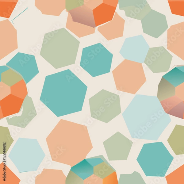 Fototapeta Pastel colored hexagons seamless geometric pattern design for textiles and backgrounds decorative illustration