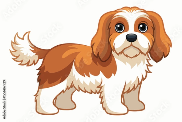 Fototapeta Adorable Cavalier King Charles Spaniel Illustration with White and Brown Fur a Charming and Playful Cartoon Dog Image
