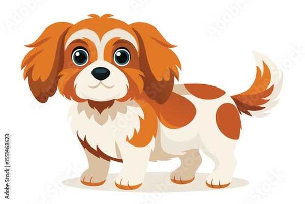 Fototapeta Adorable Cartoon Cavalier King Charles Spaniel with a Sweet Face and Brown and White Coat Standing Still