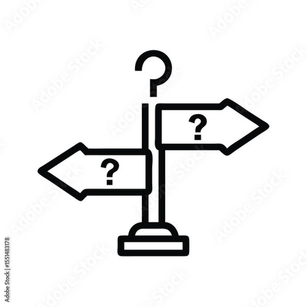 Fototapeta Decision making process concept with signpost and question marks for business strategy and direction