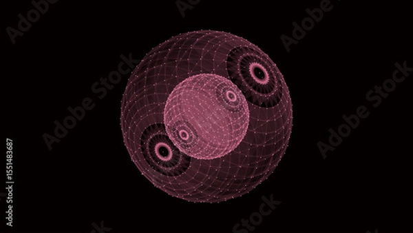 Fototapeta Vector futuristic red sphere of particles and lines. Network connection big data. Abstract technology background.