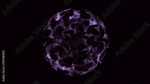 Fototapeta Vector futuristic purple sphere of particles and lines. Network connection big data. Abstract technology background.