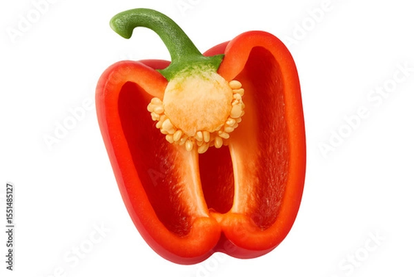 Fototapeta Half red bell pepper showing seeds on transparent background