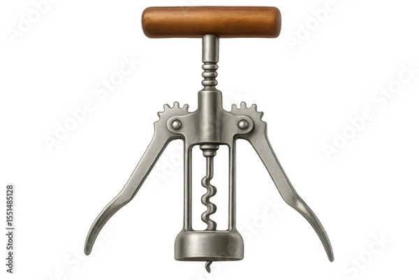 Fototapeta Metal corkscrew with wooden handle on transparent background