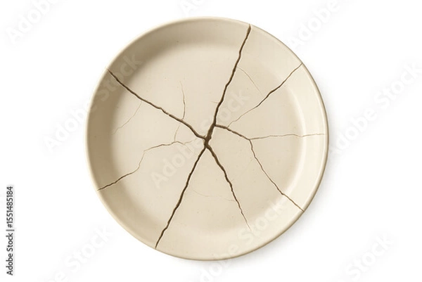 Fototapeta Broken white plate isolated on transparent background representing loss and damage