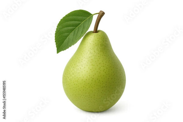 Fototapeta Green pear with leaf on transparent background showing freshness