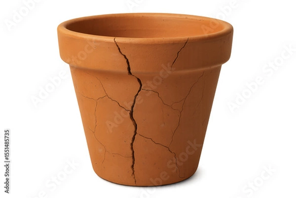 Fototapeta Broken terracotta pot showing cracks on transparent background