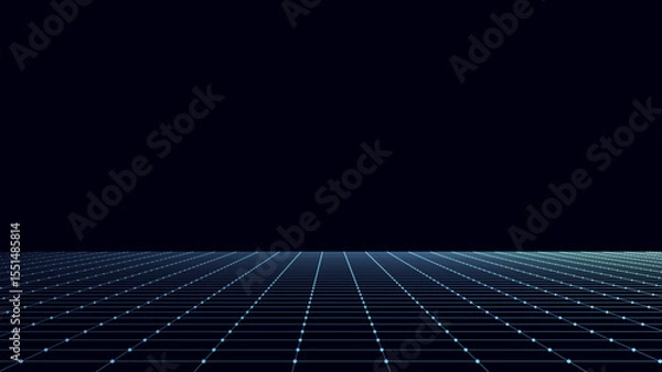 Fototapeta Technology wireframe landscape. Vector perspective grid. Digital space. Blue mesh on a black background.