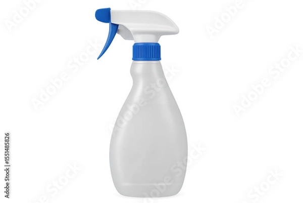 Fototapeta White plastic spray bottle with blue trigger and cap on transparent background