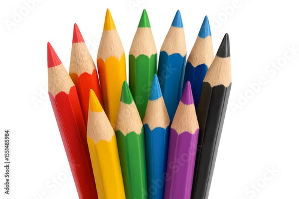 Fototapeta Set of colorful pencils pointing upwards on transparent background