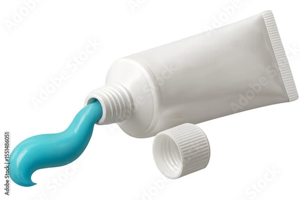 Fototapeta Blue toothpaste squeezing from tube with transparent background