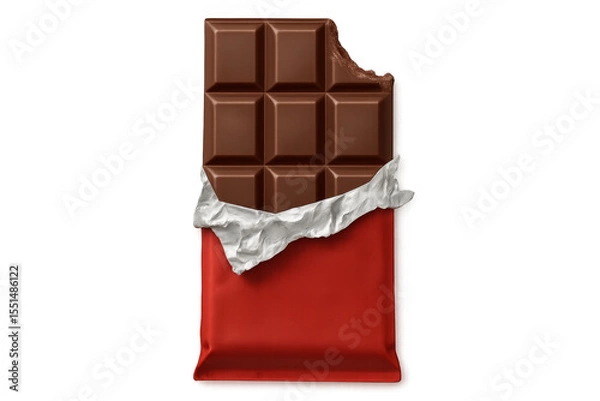 Fototapeta Partially opened chocolate bar with bite missing on transparent background