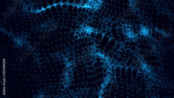 Obraz Abstract distorted wireframe wave. Vector curve surface background. Technology grid pattern. Blue mesh wave.