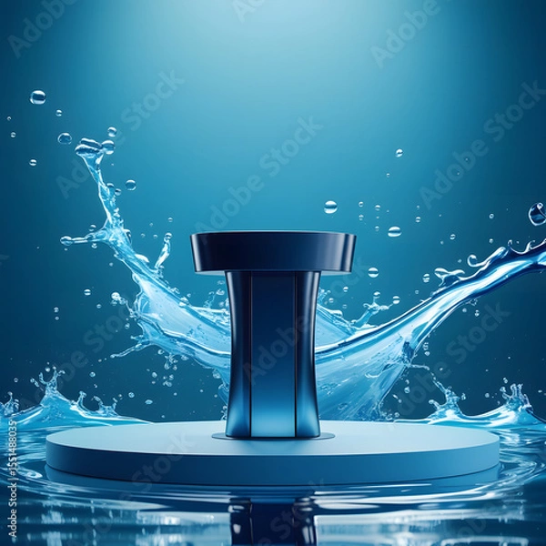 Fototapeta 3d cosmetic background. round shape podium with abstract water splash blue background for banner