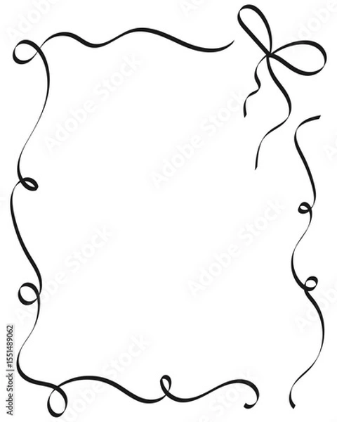 Fototapeta Vintage Hand Drawn Frame with Bow and Ribbon, Festive Frame, Decorative, Border, Coquette Bow, Black, Vector