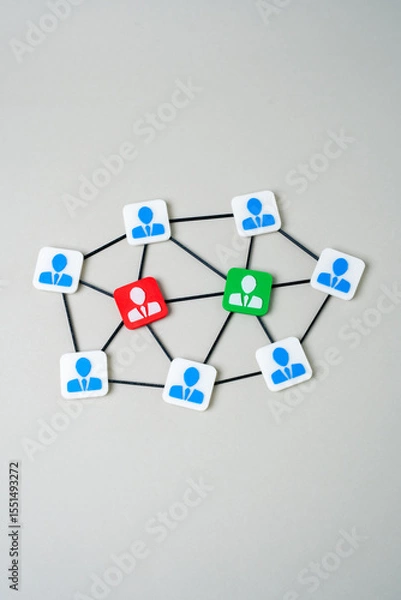 Fototapeta Conflict in the corporate environment and ways to resolve it. Two poles in the team of a business company. Workplace polarization. Leadership challenges, communication breakdowns.