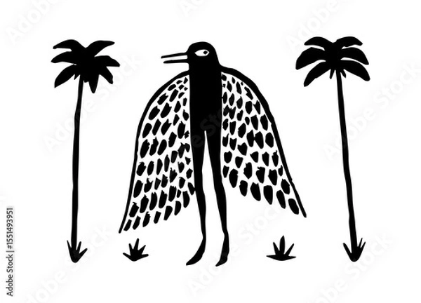 Obraz simple black bird and palm trees