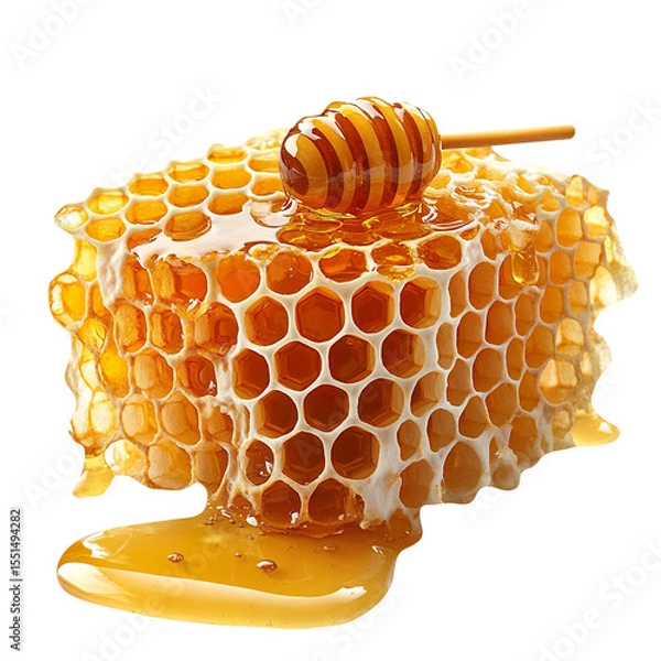 Fototapeta Honeycomb with honey drop. isolated on a white background