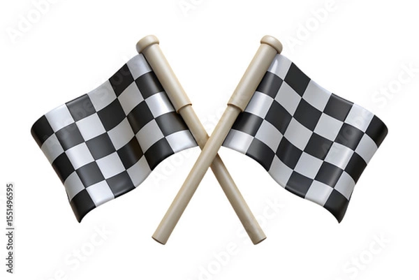 Obraz 3d Two crossed checkered racing flag isolated on transparent png.