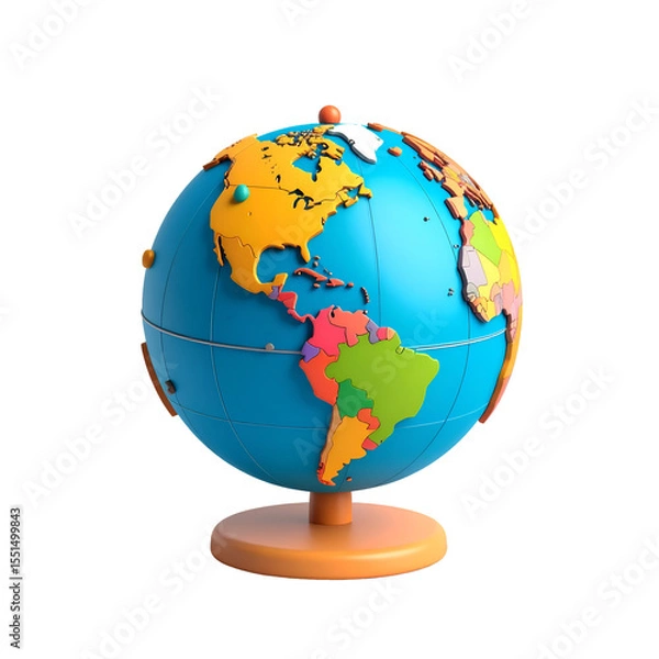 Fototapeta World Globe: A vibrant, artistically rendered globe, depicting the continents and oceans in vivid colors, rests on a simple stand, inviting exploration and curiosity about our planet.