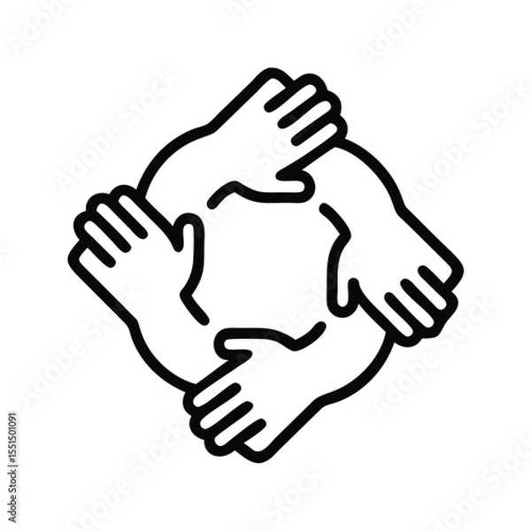 Fototapeta Four hands together teamwork vector illustration for collaboration partnership and unity concept design