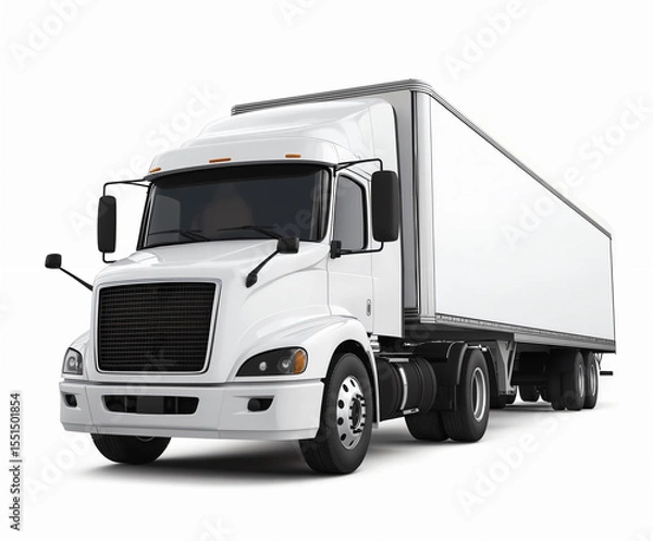 Fototapeta A 3D cargo truck with a short-nose front and dual rear axles