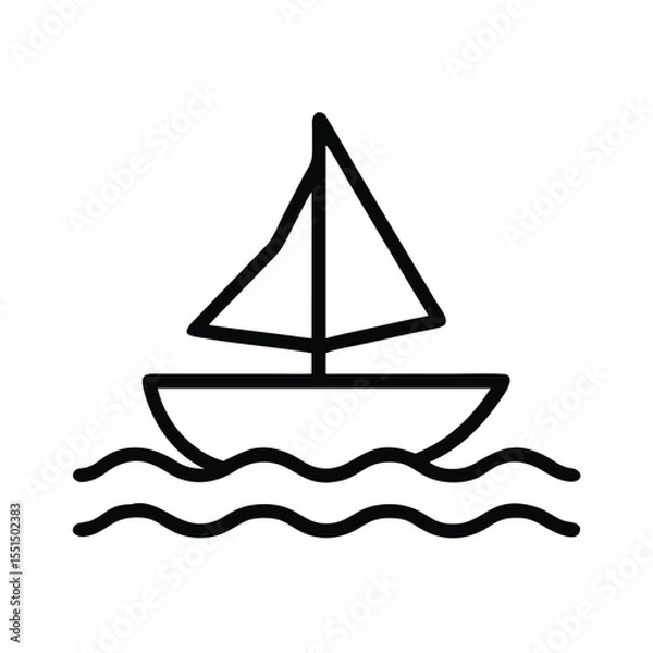 Fototapeta Sailing boat vector icon illustration, simple line art of sailboat in water, nautical travel and recreation
