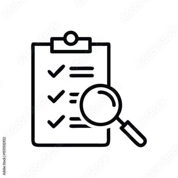 Fototapeta Checklist clipboard with magnifying glass for task management and project planning vector illustration
