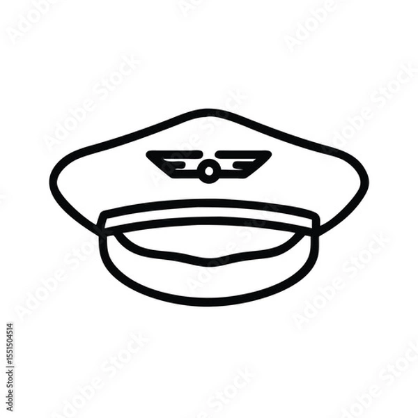 Fototapeta Pilot hat vector illustration aviation uniform airline captain flight crew accessory isolated outline design 100