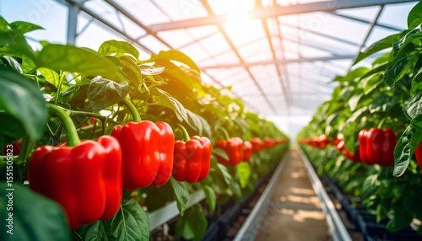Obraz red sweet pepper in a greenhouse